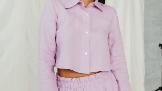 Natural violet linen crop top JARAN