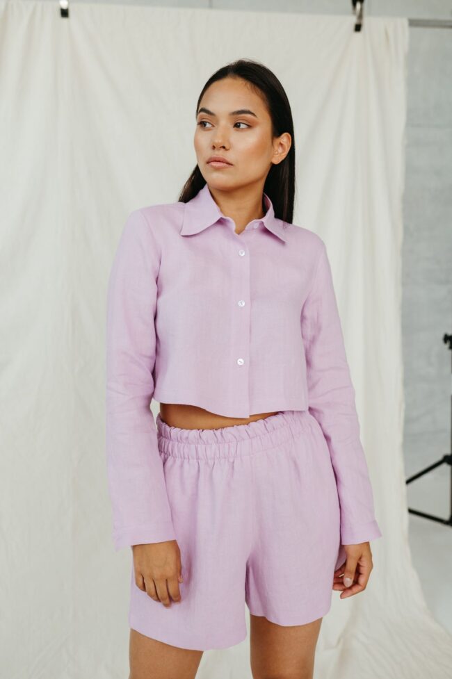 Natural violet linen crop top JARAN