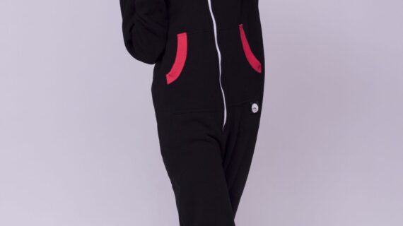 Sofa Killer black onesie with coral color cuff