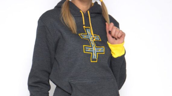 Sofa Killer warm dark grey women hoodie with yellow cuff LTU