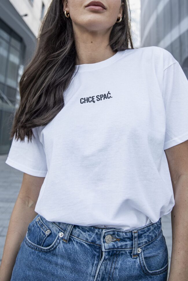 CHCĘ SPAĆ (HAFT) - T-Shirt Unisex - Biały (M)